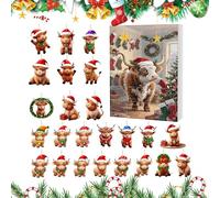 Count-coude De Vache De Noël - Ensemble D'ornement En Acrylique De Style Yak, Boîte De Calendrier De L'Avent 24 Jours, Décoration De Bétail Mignonne, Pendentif Plat Pour Une Vitrine De Vacances, Décor