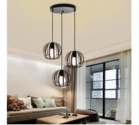 COUNT Suspension en métal - Cage Forme Diamant - Noir 3 têtes Ø19cm - Moderne Disque Lustre Pour Cuisine Salon Chambre Bar Loft