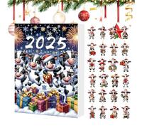 Countdown Calendar, 10.24x7.09x1.18 pouces Compte à rebours du calendrier de vache de Noël pour plaisir des vacances avec des figures festives Ornement pour les femmes d'arbre pour les