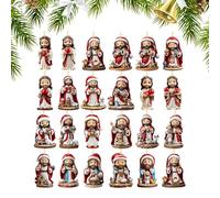 Countdown Calendar - Portable 24 jours Planificateur Jésus Pendant Set pour le plaisir des vacances, acrylique 2D Ornement festif avec décor, compte à rebours de l'Avent pour la maison, activités à do