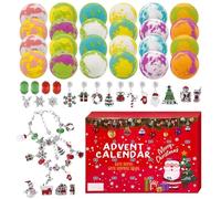 Countdown Skin Care, Bath Ball Calendar, Adorable 24-Day Bracelet Present Set, Fun Bath Bombs for Girls Boys Bathroom Playtime and Holiday Festival Surprise, 14.8x10.14inches