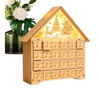 Countdown to Christmas Calendar - 24 Days Wooden House Shape Table Box | Lighted Countdown Calendar Decoration with Drawers for Living Room Desk Shelf Apartment Party Celebration