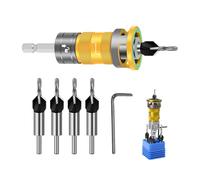 Countersink Drill Bit Set - Silver/Blue, 7 Pieces Adjustable Depth Stop Carpentry Tools, Counter Sink Bits With L-Shaped Wrench, 1/4 Inch Hex Shank, Quick Change | Wood, Plywood, Non-Ferrous Metals, A