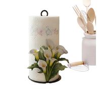 Countertop Paper Towel Holder, Tissue Roll Storage Rack with Elegant 2d Flower Pattern, Space Saving Organizer, for Home Kitchen Apartment Dorm Pantry Garage Restaurant Café Hotel School