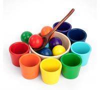 Counting Activities,Colorful Matching,Wooden Stacking Toy,Montessori Sorting Game,Sensory Puzzle Game Color Sorting Toys for Toddlers,Rainbow Balls in Cups