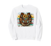 Country Boho Western Bull Decor for Women Cute Horseshoe Sweatshirt