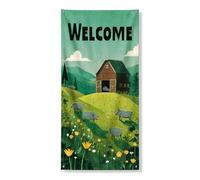 Country Farm Bannière de couverture de porte de bienvenue, décoration de paysage pastoral vert rustique, décoration de vœux d'extérieur et d'intérieur, thème saisonnier de la grange 91,4 x 183 cm