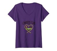 Country Girl at Heart Rustic Farm Cowgirl T-Shirt avec Col en V, Femme, Violet, M