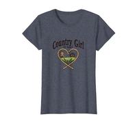 Country Girl at Heart Rustic Farm Cowgirl T-Shirt, Femme, Bleu Chiné, XS