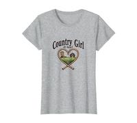 Country Girl at Heart Rustic Farm Cowgirl T-Shirt, Femme, Gris Chiné, XXL