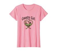 Country Girl at Heart Rustic Farm Cowgirl T-Shirt, Femme, Rose, M