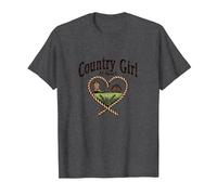 Country Girl at Heart Rustic Farm Cowgirl T-Shirt, Homme, Chiné Foncé, S