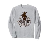 Country Girl Cowgirl Silhouette de blé Western Sweatshirt, Unisexe pour Adultes, Gris Chiné, M