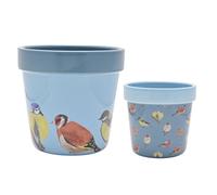 Country Living Lot de 2 pots de fleurs Motif oiseaux Mignon moderne pour jardin, maison, salon, bureau, petit cadeau de jardinage intérieur et extérieur H 12 cm x l 11 cm
