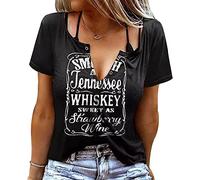 Country Music Chemises pour femme Smooth As Tennessee Whiskey Sweet As Strawberry Wine Graphic Tee Shirts Vacation Top, Noir , M
