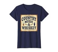 Country Music & Whisky Vintage Western pour Homme T-Shirt, Femme, Bleu Marine, 3XL