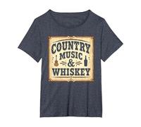 Country Music & Whisky Vintage Western pour Homme T-Shirt, Femme Grandes Tailles, Bleu Chiné, 2X