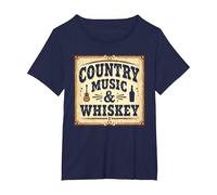 Country Music & Whisky Vintage Western pour Homme T-Shirt, Femme Grandes Tailles, Bleu Marine, 1X