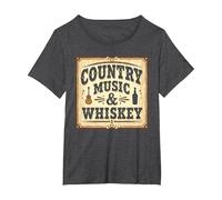 Country Music & Whisky Vintage Western pour Homme T-Shirt, Femme Grandes Tailles, Chiné Foncé, 2X
