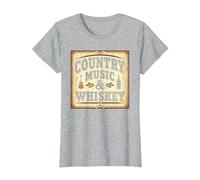 Country Music & Whisky Vintage Western pour Homme T-Shirt, Femme, Gris Chiné, M
