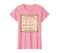 Country Music & Whisky Vintage Western pour Homme T-Shirt, Femme, Rose, L