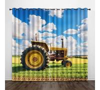 Country Rideau Occultant 3D Nuages Terres Agricoles Jaune Tracteur Isolation Protection UV Thermique avec Oeillets Draperies pour Aux Familles Hôtels Maisons de Location 2 Panneaux L140 x H260 CM