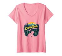 Country Roads Old Row Nostalgie pour Homme T-Shirt avec Col en V, Femme, Rose, XXL