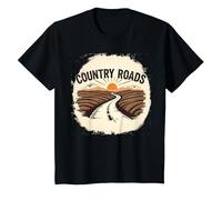 Country Roads Rural Sunset Graphic pour Homme T-Shirt, Enfant, Noir, 2 Ans