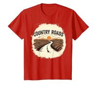 Country Roads Rural Sunset Graphic pour Homme T-Shirt, Enfant, Rouge, 2 Ans