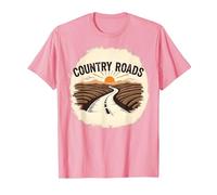 Country Roads Rural Sunset Graphic pour Homme T-Shirt, Homme, Rose, XXL