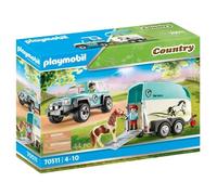 Playmobil Jouet 70511 Voiture et Van pour Poney, deux personnages, 4x4 avec remorque, Dès 4 ans