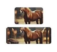 Country Western Lot de 2 tapis de cuisine antidérapants en bois pour la maison et le bureau Motif cowboys et chevaux
