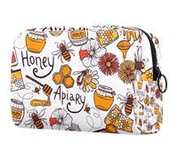 Countryside Honey Bee Apiary Trousse de maquillage pour femme, trousse de toilette de voyage, grande pochette de maquillage pratique avec fermeture éclair, multicolore, 18.5x7.5x13cm/7.3x3x5.1in,