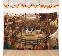 County Fair Bannière de fond Motif animaux de la ferme 210,8 x 149,9 cm | Thème de la foire du comté, toile de fond photo, illustration rustique, atmosphère de vie à la ferme