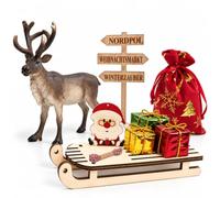 COUOCRE Lot de 8 accessoires de Noël avec lutin et renne - Avec traîneau de Père Noël, renne, sac cadeau, indicateur de direction, lutin - Décoration complète pour porte de lutin - Décoration de Noël