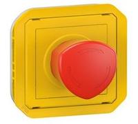 Coup de poing d'urgence poussoir déverrouillage 1/4 tour étanche PLEXO avec enjoliveur jaune et bouton rouge - LEGRAND - 069549L