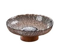 Coupe à fruits en verre texturé avec base bois, plat de service décoratif for et amuse-gueules Bol à fruits pour table(Grigio,Petit)
