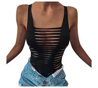 Coupe ajustée et charmante d'été sans manches fête femmes clubwear costumes corps blouse femme Aware t-shirt femmes, Noir , XL