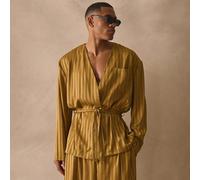 Coupe ample, manches longues, détails de poche avant, épaules tombantes, motif rayé style satin, ceinture à nouer à la taille. Indispensable pour le printemps et l'été L,M,S,XL,XXLUnicoloreTissu tissé