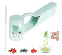 Coupe-baies et raisins avec brosse de nettoyage, vert menthe | Lames en acier inoxydable, pour fraises et tomates, support à ressort, utilisation à une main, brosse de nettoyage incluse