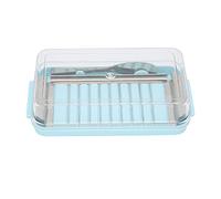 Coupe-beurre en plastique, pour une coupe facile - Plat de coupe quantitative avec couvercle séparable - Boîte hermétique adaptée pour couper facilement deux bâtons de beurre (bleu)