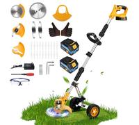 Coupe Bordure 21V avec Batterie et Chargeur, Tondeuse à Gazon sans Fil avec Lame Bâton Télescopique Débroussailleuse Électrique Batterie Tondeuse à Gazon Motofaucheuse avec Batterie 2x2000mAh