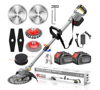 Coupe Bordure sans Fil 21V Brushless Débroussailleuse à Batterie 4 en 1 Débroussailleuse à Batterie électrique sans Fil avec 5 Types De Lames et Brosse Désherbage, Tube Télescopique, Grey,b