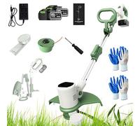 Coupe-Bordure sans Fil 21V, Taille-Herbe Électrique Pliable avec Roues Latérales et 2 Batteries, Tête Réglable à 90°, Bordureuse Légère avec Protection de Sécurité pour Désherbage du Jardin