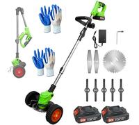 Coupe-Bordure sans Fil 3-en-1 Pliable, Taille-Herbe et Débroussailleuse Électrique avec Roues et 2 Batteries, Tête Réglable et Poignée Télescopique, Bordureuse Légère pour Jardin et Pelouse