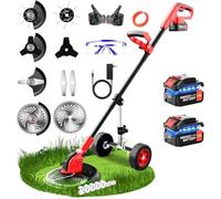 Coupe Bordure sans Fil avec 2 Batteries et Chargeur 21V, Débroussailleuse Électrique sans Fil Poignée Réglable, Tube Télescopique 12 Pouces Coupe Bordures avec Tête Pivotante 90° et Roues, Tondeuse