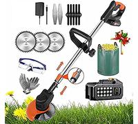 Coupe Bordure sans Fil avec 6.0Ah Batterie, 36V Débroussailleuse Electrique avec 3 Types de Lames/Chargeur/Sacs de Jardin, Tête Réglable et Poignée Télescopique, pour Maison, Fermes