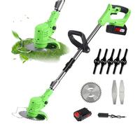 Coupe Bordure sans Fil avec Batterie, 21V Debroussailleuse Electrique sans Fil avec Roues, Diamètre de Coupe de 15 cm, Coupe Bordure Pliable pour Parcs,Fermes (1* Batterie/Green)