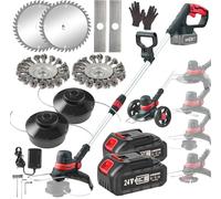 Coupe Bordure sans Fil avec Batterie, 4 en 1 Lame Coupe Bordure avec Batterie Lithium 4.0Ah x2, Bobine de Fil, Tete Brosse Debroussailleuse Electrique sans Fil(Brushless, 30cm Coupe)