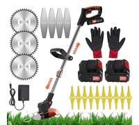 Coupe Bordure sans Fil avec Batterie Debroussailleuse Electrique sans Fil avec 2 pièces Batterie et 3 Types de Lames, pour la Coupe de Jardin, Pelouses et Terres Agricoles